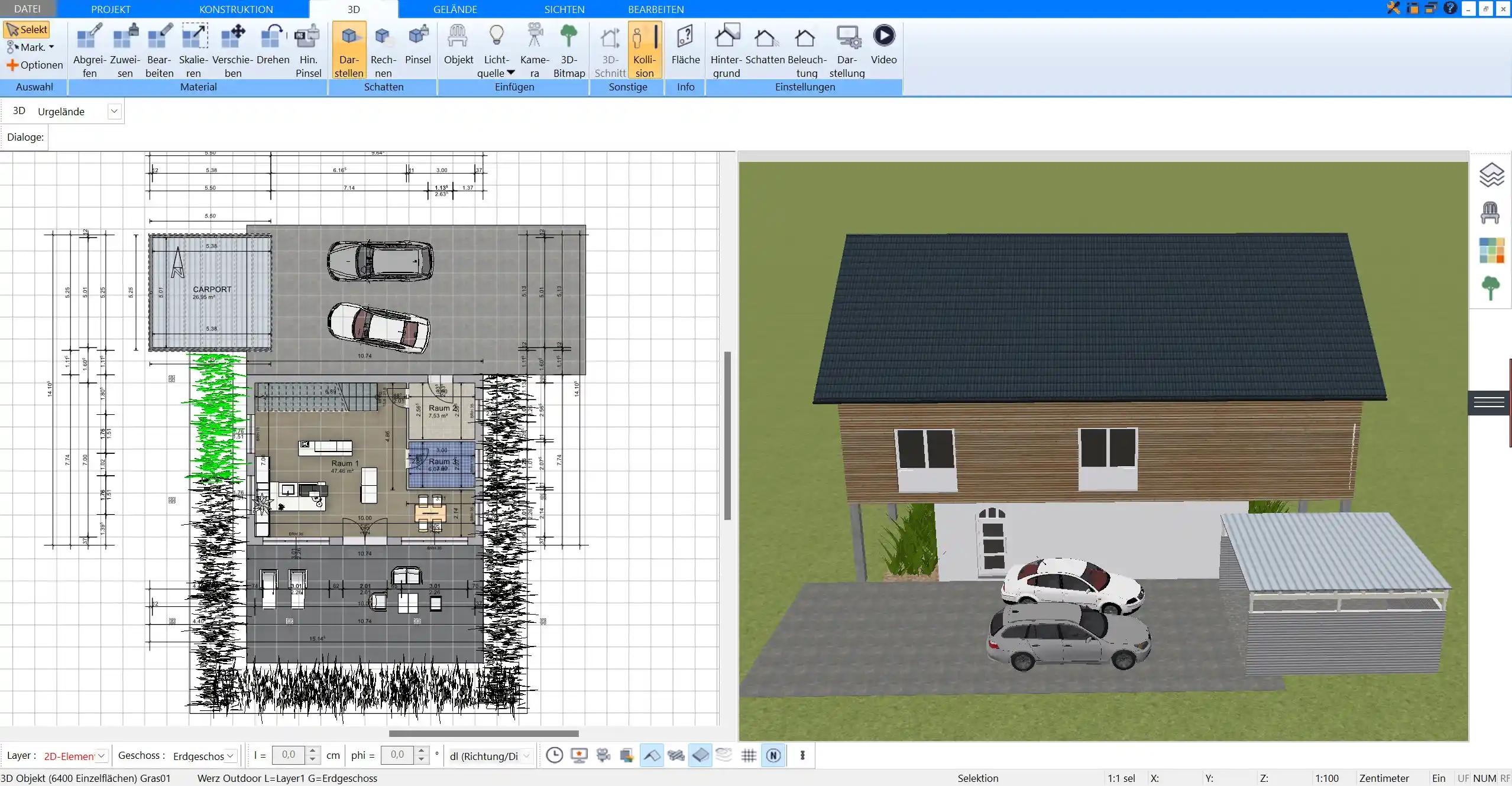 Garage, Terrasse und Garten passend zu Baugrenze und Baufenster planen