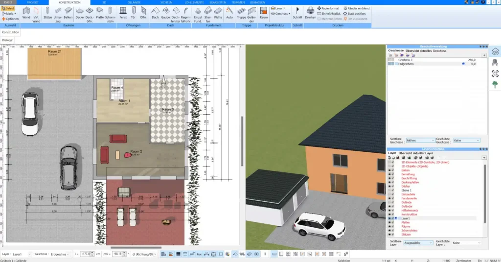 Grundstücksmaße und Hausposition in Plan7Architekt Pro prüfen