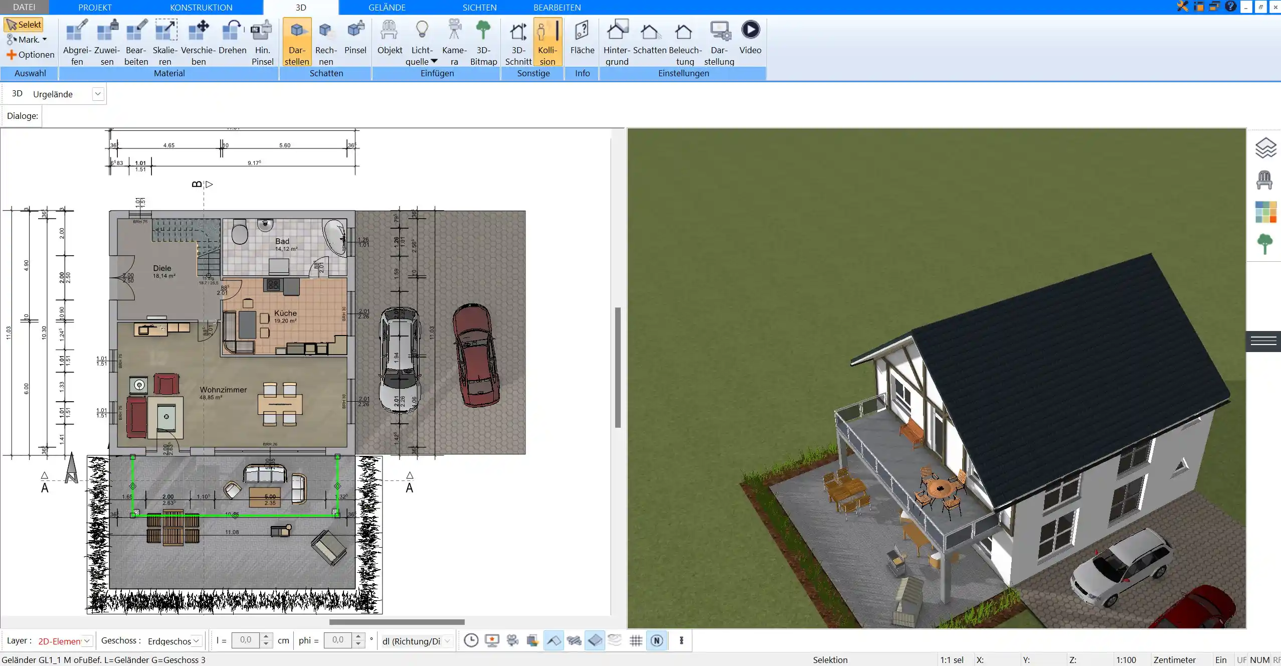Einfamilienhaus mit Balkon und Terrasse in der 3D-Ansicht von Plan7Architekt