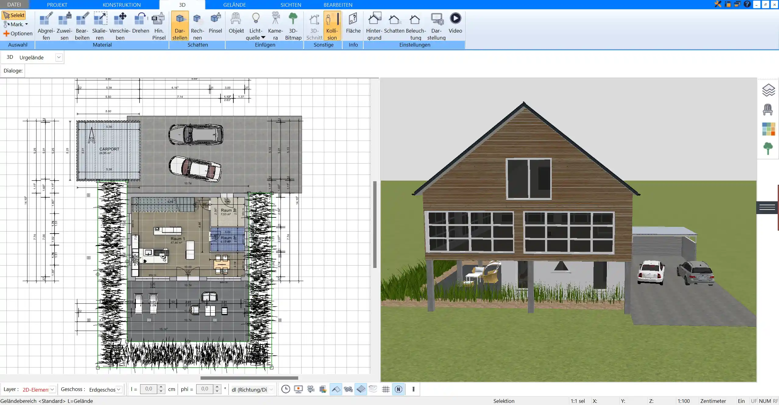 Fassade mit Fensterbändern in der 3D-Ansicht von Plan7Architekt