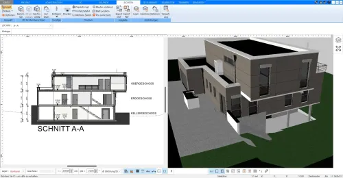 Schnitte und Ansichten für den Bauantrag können mit dem Plan7Architekt erstellt werden