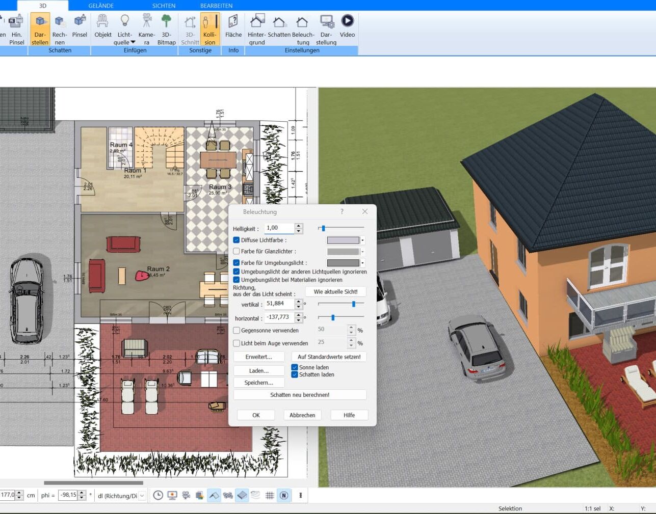 Lichtsimulation & Schattenberechnung im Plan7Architekt