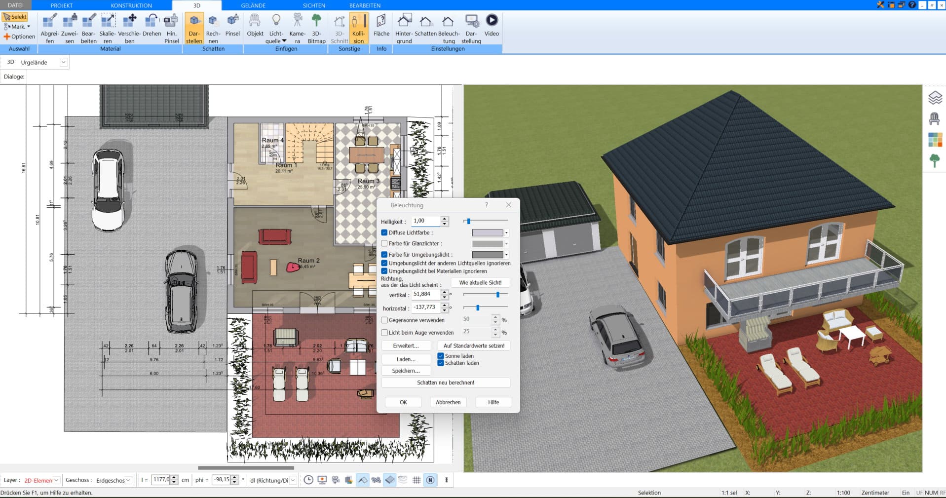 Lichtsimulation & Schattenberechnung im Plan7Architekt