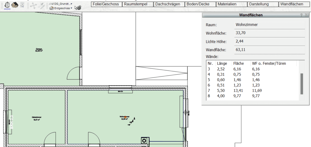 Flächen anzeigen lassen im Plan7Architekt