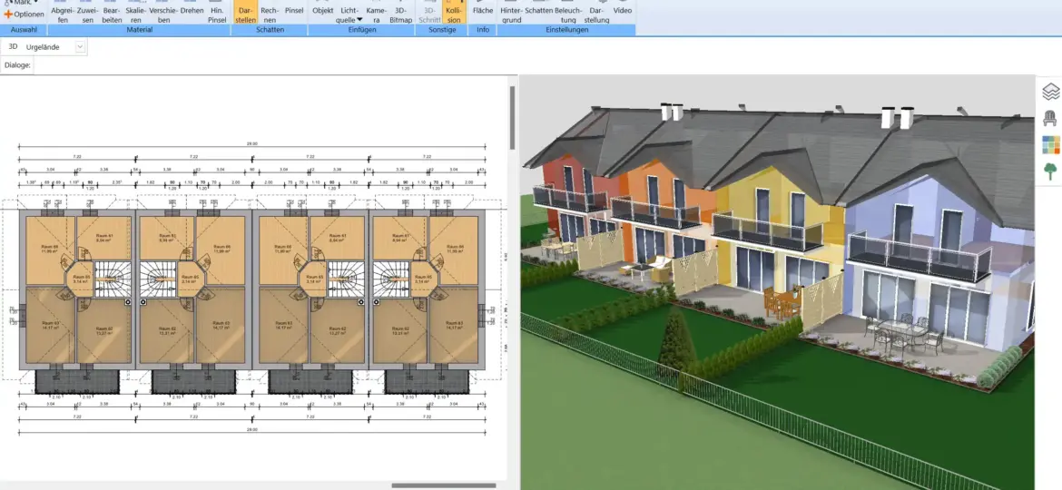 Gärten und Reihenhäuser können mit dem Plan7Architekt geplant werden